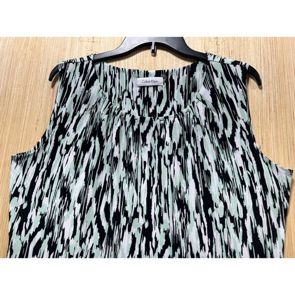 Calvin Klein - Women's Sleeveless Printed Blouse - Black/Mint/White - Small - Picture 12 of 13